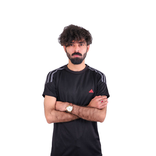 ADI Black with Grey Stripes Dri-Fit Tracksuit