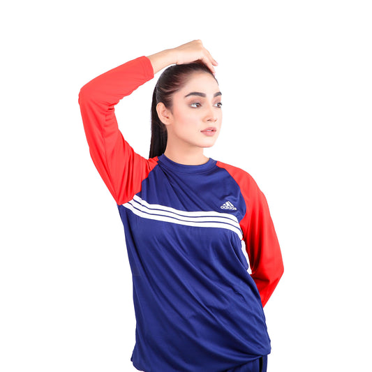 ADI Navy Blue & Red Full Sleeves Dri-Fit Tracksuit - L