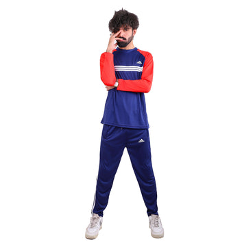ADI Navy Blue & Red Full Sleeves Dri-Fit Tracksuit