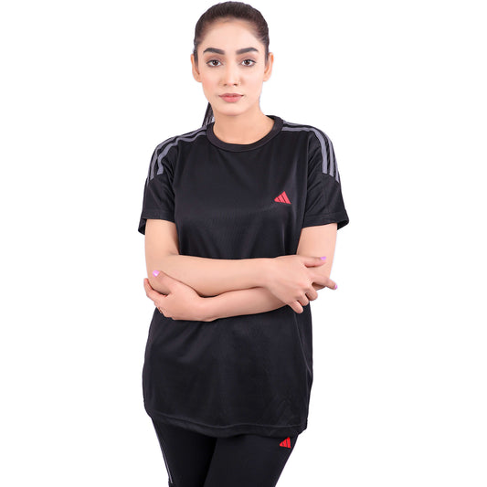 ADI Black with Grey Stripes Dri-Fit Tracksuit - L